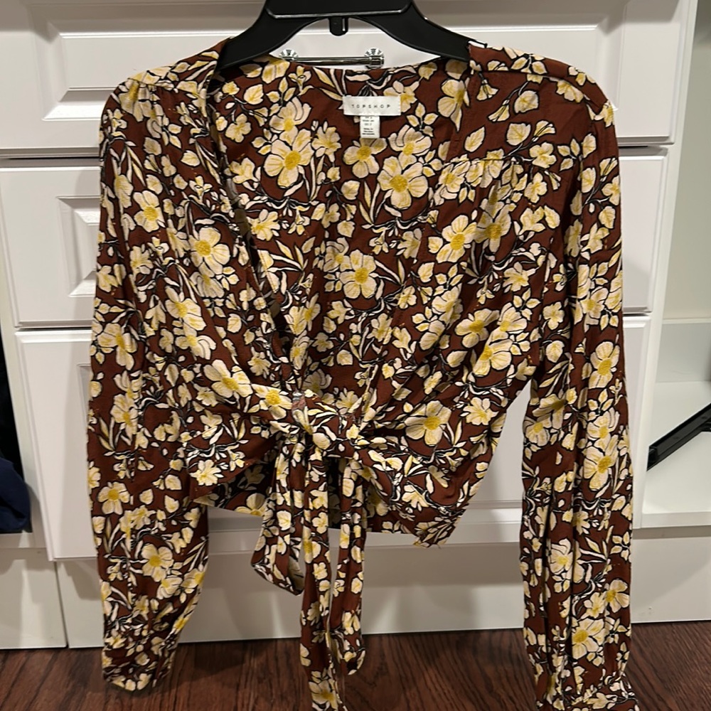 Top Shop Floral Wrap Crop Blouse